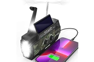 FosPower 4000mAh NOAA Emergency Weather Radio (Model A3) Portable Power Bank with Solar Charging, Hand Crank & Battery Operated, SOS Alarm, AM/FM & Flashlight for Outdoor Emergency (Camo)