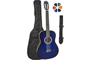 AMROVA Pack Guitare Classique 4/4 (Adulte) avec Sangle et 6 Médiators (Bleu)