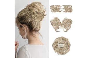 SARLA Messy Bun Hair Piece Side Comb Clip in Synthetic Hair Bun Hairpiece for Women Dirty Blonde Short Curly Wavy Versatile Adjustable Styles Easy Hair pieces