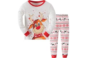MIXIDON Kinder Weihnachts Schlafanzug Kinder Baumwolle Weihnachten Pyjama Set 3-12 Jahre