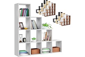 MIADOMODO® Scaffale a Scala a Cubi-6/10 Scompartimenti, a Gradini, in MDF, Bifacciale, Divisorio-Libreria, Portaoggetti, per Libri, Soggiorno, Salotto, Ufficio, Studio (Bianco, 10 Scompartimenti)