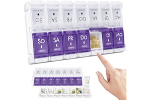 MERICARGO Tablettenbox 7 Tage Morgens Abends, Einfaches Füllen Großer Pillenbox 7 Tage 2 Fächer, Druckknopf Tägliches Tragbare Pillendose für Vitamin, Fischöl, Ergänzungen