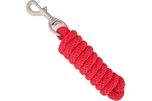 Merauno® Führstrick für Pferd - Anbindestrick in verschiedenen stylischen Designs, Führleine, Anbindeseil Pony, Esel, Ziege lang Strick mit Karabinerhaken(Rot, Karabinerhaken)
