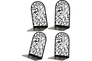 (4, Black) Deefongo 4 Stück Buchstütze,Buchstützen Metall Bücherhalter Bookends,Schwere Buchstütze,Schwarzes Bücherregal mit floralem Design