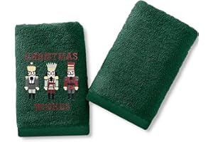 Velosso Pack of 2 Christmas Hand Towels - Festive Embroidered Design, Soft & Absorbent Cotton, Perfect for Bathrooms or Kitchens, Durable & Machine Washable (Nutcracker Green)