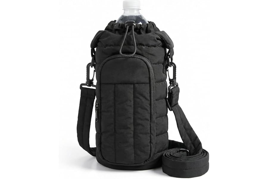 Water Bottle Holder Sling Bag with Strap and Phone Pocket,Insulated Crossbody Bag Carrier for 18-64 oz Bottles,Large Capacity Water Bottle Pouch,Gym & Hiking Accessories for Men and Women (Black)