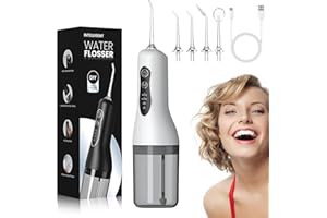 Irrigador Dental, Irrigador Bucal Portatil, 260ML Water Flosser Profesional, 4 Modos 5 Boquillas, Impermeable USB Recargable,20-140 PSI para Limpieza Dientes,Para el Hogar y los Viajes,IPX7