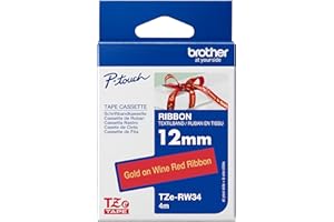Brother TZERW34 Taśma do Drukarek Etykiet, Złoty/Czerwony, 12 mm
