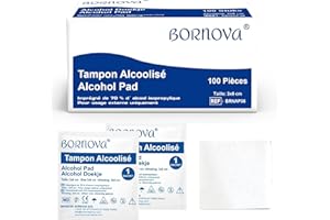 100 PCS - Tampon alc. imprégné – Lingette 3x6 cm pour nettoyage de la peau et objets – Usage unique – BORNOVA
