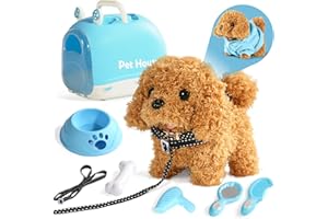 TONZE Cagnolino che Abbaia e Cammina Giochi Bambini 2 3 4 Anni Cane Giocattolo che Cammina e Abbaia Regalo Bambina 2 3 4 Anni Peluche Cane Realistico Animali Giocattolo per Bambini