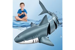 YOOHBERRYS Très Grand Requin Telecommandé, 2.4 GHz Jouet Requin Télécommandé, Jouets de Piscine avec Fonction Plongée, Jouet Piscine Cadeau pour 6+ Ans Garçon Fille (Lumières et Jets d'eau)