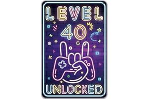 Sinekong Plaque Métal Néon Level 40 Unlocked, Cadeau 40 Ans Anniversaire Homme, Idée de Cadeau pour Les Gamers pour la Maison Mur Art Chambre Vintage Rétro Affiche Plaque 20 x 30 cm