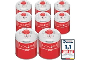EVOCAMP Cartuccia di gas propano butano da 450g, cartuccia a vite con filettatura europea 7/16", bombola di gas a valvola da 809ml, bombolette di gas utilizzabile per griglie Weber (8X)
