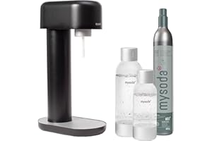 Mysoda Pack Ruby - Machine à eau pétillante avec 2 bouteilles d'eau en PET et une cylindre de CO2 - Noir