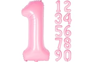 JARTTY Palloncino Numero 1 Rosa (102cm), Palloncini Compleanno 1 Anni, Numeri Gonfiabili Compleanno Grandi, Palloncino Numero Foil Gigante