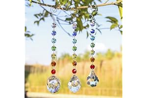 H&D HYALINE & DORA Prisma ovale in cristallo di vetro Arcobaleno Maker Chakra Suncatcher appendi finestra Suncatcher con perle di ottagono per regalo, confezione da 3