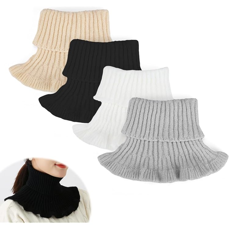 Hejo 3 stuks gebreide kraag voor dames, afneembare valse kraag, hoge opstaande kraag voor dames, comfortabel en warm, katoenen kraag voor dames, eenheidsmaat (zwart, grijs, wit