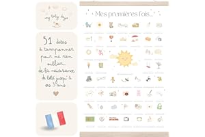 My Baby Days | Affiche Mes Premières Fois à Tamponner 'Bébé Soleil' | Cadeau de naissance bébé fille ou garcon | jeune maman | Tableau à personnaliser (Coffret Affiche A3+ tampon+ porte-affiche)