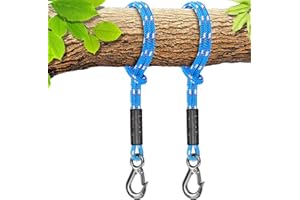 BeneLabel 2pcs Corde de Hamac, 100cm Sangle de Balançoire avec Crochet (400lbs) Arbre Suspension Materiel en Polyester Fauteuil Suspendu Fixation Kit, Jusqu'à 2500lbs, 10mm de Diamètre, Bleu
