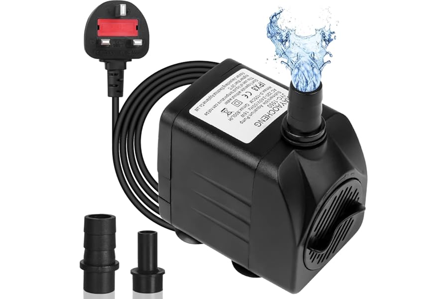Flintronic Submersible Water Pump(800L/H 16W), Ultra-Quiet Water Pump1.6m/5.2ft High Lift, Fountain Pump with 1.4m/4.5ft Power Cord&2 Nozzles for Aquarium, Fish Tank, Statuary, Hydroponics