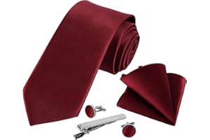 Beaface Men Ties Set, Burgundy Red Ties for Wedding Business, Men's Ties and Pocket Square Cufflinks Tie Clip 5 PCS Set