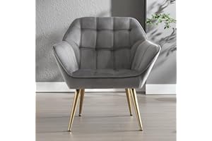 chairus Upholstered Tub Chairs Velvet Single Sofa Accent Chair for Living Room Modern Armchair Cocktail Chair with Metal Legs (Gray-1)
