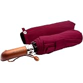 KELINTER Windproof Automatic Folding Umbrella -10 Reinforced Anti-Rust Ribs with Classic Wooden Handle for Men and Women - De