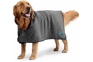 Aoweika Dog Bathrobe Towel with Adjustable Strap, Microfibre Fast Drying Super Absorbent Dog Drying Coat, Moisture Absorbing Dog Bath Robe, Quick Drying Pet Bath Towel (Grey, XL)