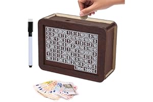 Leiptes Salvadanaio in Legno Vintage con Contatore Salvadanaio Riutilizzabile con Obiettivo di Risparmio 1000€ e Numeri, Salvadanaio Conta Soldi Adatto a Tutte le Monete e Banconote