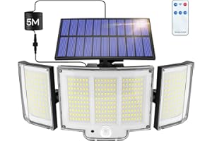 Haokiang Solar Lights Outdoor Garden 1 Pack 348LED 2000LM IP65 270° 3 Modes Solar Security Lights Outdoor Motion Sensor Wall Lights Wireless Motion Sensor Light Outdoors with Extension Wire