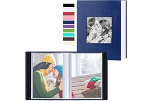 Benjia Small Photo Album 6x4 2 Packs, Each Pack Holds 50 Pockets, Slip In Mini Leather Top Loading Photo Albums Holds Portrait Only 10x15cm Picture Blue