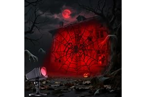 iShabao 3D, dynamisk halloweenprojektor, utomhus med timer, vattentät LED-projektion med rött spindelnät, spindel för fönster, trädgård, vägg, gård, fest, halloween, dekoration