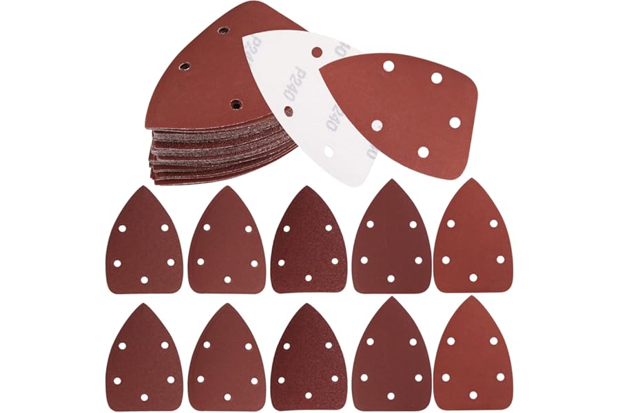 60 Pieces Sanding Discs Pads, 5 Holes Hook and Loop Sandpaper, Triangle Sanding Sheets, 40/80/120/180/240/320 Grits Assorted Sandpaper Pads for Sanding, Polishing, Random Orbital Sander
