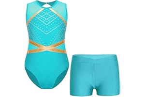 JanJean Enfant Fille Justaucorps De Gymnastique Sans Manche Léotard & Short Combinaison De Danse Yoga Sport Jogging Sportwear 3-14 Ans