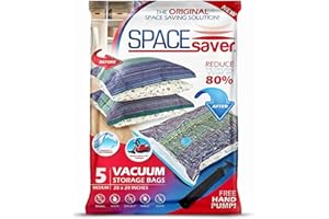 SpaceSaver Vacuum Storage Bags - Medium 5-Pack Clothes Storage Set with Pump - Space Saving Vacuum Bags for Clothes, Bedding and Linens - Airtight Compression Bag for Home and Travel Organization