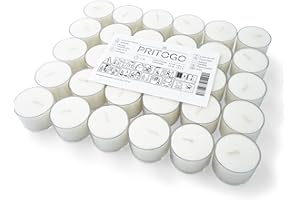 PRITOGO Teelichter Kunststoffhülle, weiss Ø 3,8 * 2,5 cm, Rußfrei, Brenndauer: 8 Stunden (30 Stück) Unparfümierte