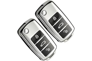 Yosemy Funda para llave de coche, 2 unidades, compatible con Volkswagen Golf Skoda Seat, funda para llave de 3 botones de TPU para coche (plata)