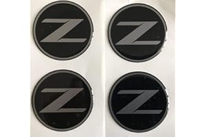 SCOOBY DESIGNS 350Z 370Z Z LOGO ALLOY WHEEL CENTRE DOMED STICKERS X4 BLACK SILVER (60MM)
