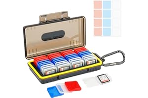 Kiorafoto SD Karten Aufbewahrung Mit 36 Pack 3 Farben Klarer Plastik Case für SDXC SDHC-Karten, Wasserbeständiger Anti-Schock Anti-Staub Speicherkarten Aufbewahrung Mit Etiketten