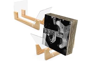 AZKEEGREY 2 Pack Clear Vinyl Record Storage Holder, Wooden Base Vinyl holder Stand Display for Desktop Album Storage LP CD, DVD