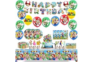 DecPtyTa Stoviglie per Feste Decorazioni Compleanno Piatti Tovaglioli Palloncino Tovaglia Banner e Cake Top Adatto per 10 Persone (C)