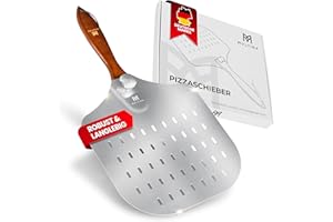 Multira Pizzaschieber – Pizzaheber – perforierte Aluminium-Schaufel – drehbare, abnehmbare Schaufel – ergonomischer, robuster Holzgriff – Tragkraft 5 Kg – 530g Gewicht – Maße: 60,5x30,5x4 cm