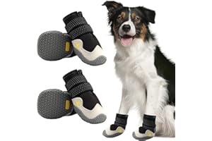 AQH Dog Shoes Breathable Boots for Dogs with Reflective Straps, Microfiber Leather Rubber Rhombic Sole Dogs Paw Protector for Small Medium Large Dog (B, 4#), Black