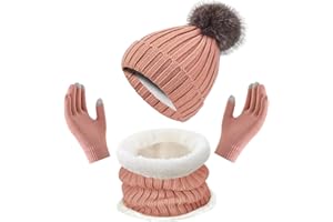 Enwokran Bonnet Echarpe Femme Tricotés Ensemble D'hiver Bonnet écharpe Gants D'écran Tactile 3 en 1 Doublé Polaire épais Bonnet Chaud Ensemble Tricoté Casquettes pour Sports de Plein Air
