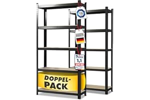 KARAT Heavy Duty Shelving Unit, Set of 2, 30 x 75 x 150 cm Boltless Shelves, Cellar Shelves, Storage Shelves, TÜV/GS Approved, 5 Adjustable Shelves (Black)
