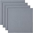 HOTUT Classic Baseplates, 4 Pcs Square 32x32 Stud Building Base, 10"×10" Large Building Board Base Plates, 100% Compatible with All Major Brands, Build and Display Board Set - Grey