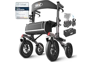 VOCIC Deambulateur 4 roues pliable leger pour personnes âgées,Deambulateur avec assise et panier,Déambulateur en aluminium réglable en hauteur pour l'extérieur et les voyages,Gris(Garantie 5 ans)