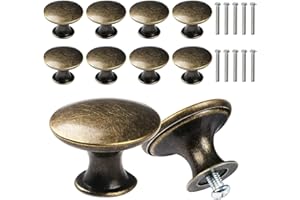 Yuechenggui 10 Stück Antike Bronze Schranktürknöpfe Vintage Runde Schubladengriff mit 10 Schrauben Möbelknöpfe Kommodenknöpfe, Schubladenknöpfe Set für Schrank Schublade