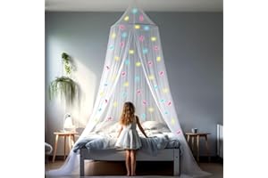 UB-STORE Toldo para Cama de niña con Unicornios prepegadas Que Brillan en la Oscuridad – Princesa Mosquitera Decoración de la habitación – Tienda de Dormitorio Infantil y bebé con Luces Galaxias