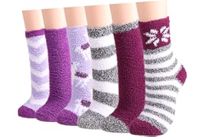 TOES HOME Fluffy Socks for Women - 6 Warm Pairs Winter Cozy Girls Super Soft Fuzzy Home Bed